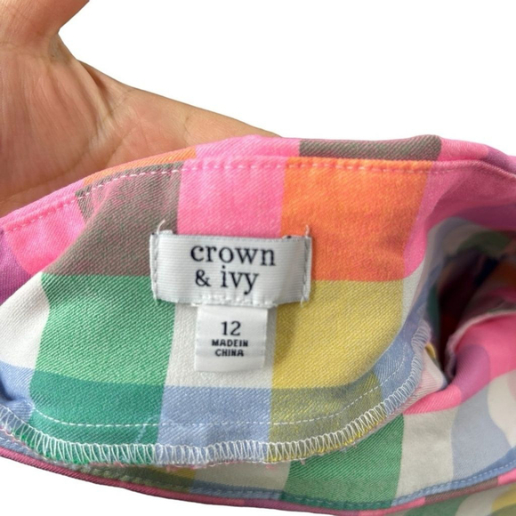 Crown & Ivy Pastel Plaid Gingham Printed Faux Wrap Stretch Skort Women’s Size 12 - Picture 11 of 12